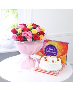 Lovely Combos Of Celebration, Mix Rose And Cake