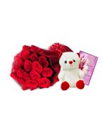 Buy Red Roses N Teddy With Free Greeting Card Online